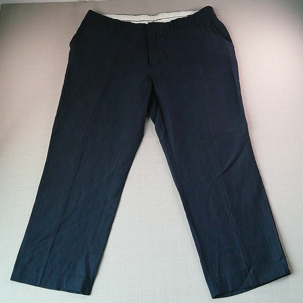 Polo Ralph Lauren Trousers Mens 40/30 Navy Blue Linen Silk Blend Flat Front